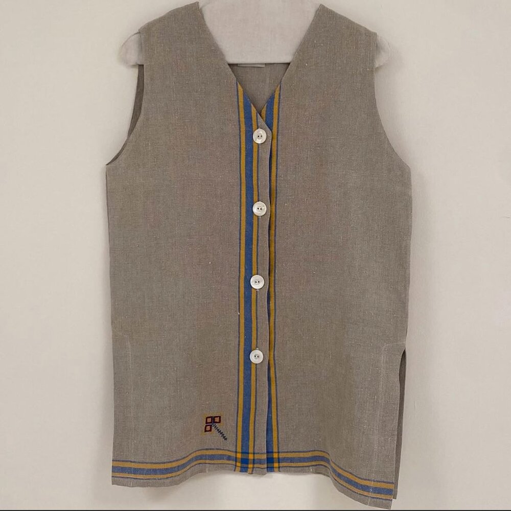 Après Ski Striped Long Linen Vest Vest Antique Textile OS Made in Spain